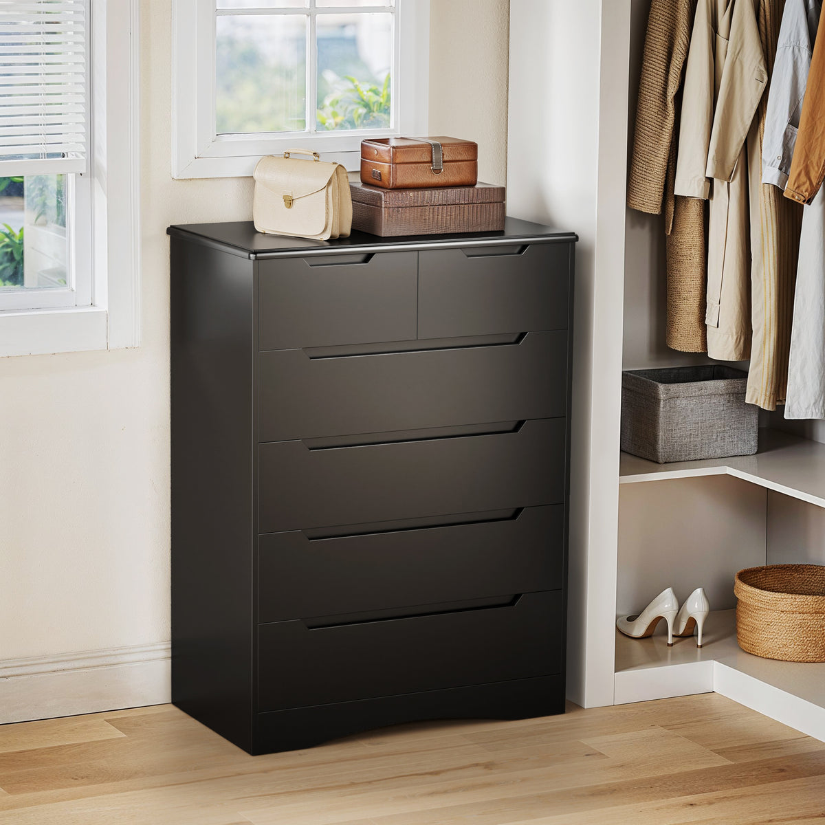 Dressers for Bedroom, Lofka 6 Drawers Dresser with Cutout Handles, Woo