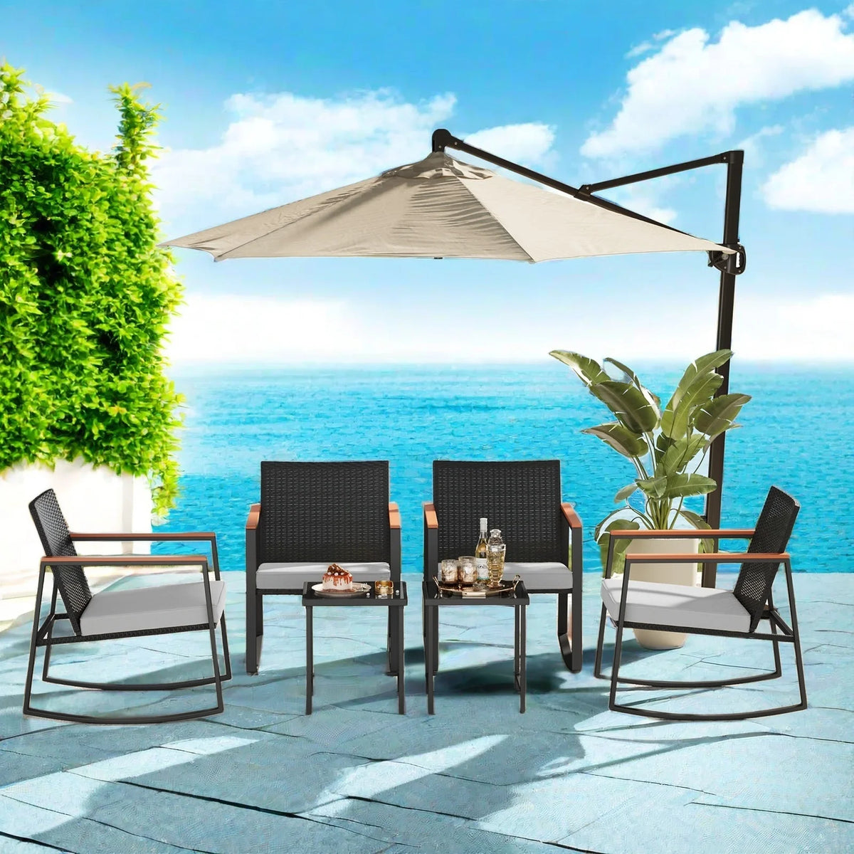 3 Pieces Rocking Patio Furniture set with Patio Table and Chairs,Lofka ...