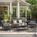 Patio Furniture Set 4 Pieces , Lofka Outdoor Rattan Conversation Set with Glass Coffee Table for Balcony, Garden, Backyard, Porch (Grey Cushion)
