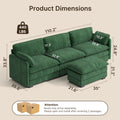Sectional Sofa, Lofka 110.2" L Shaped Cloud Sectional Couch with Ottoman and Deep Seat, Upholstered Couches for Living Room, Bedroom and Apartment, Green Couch