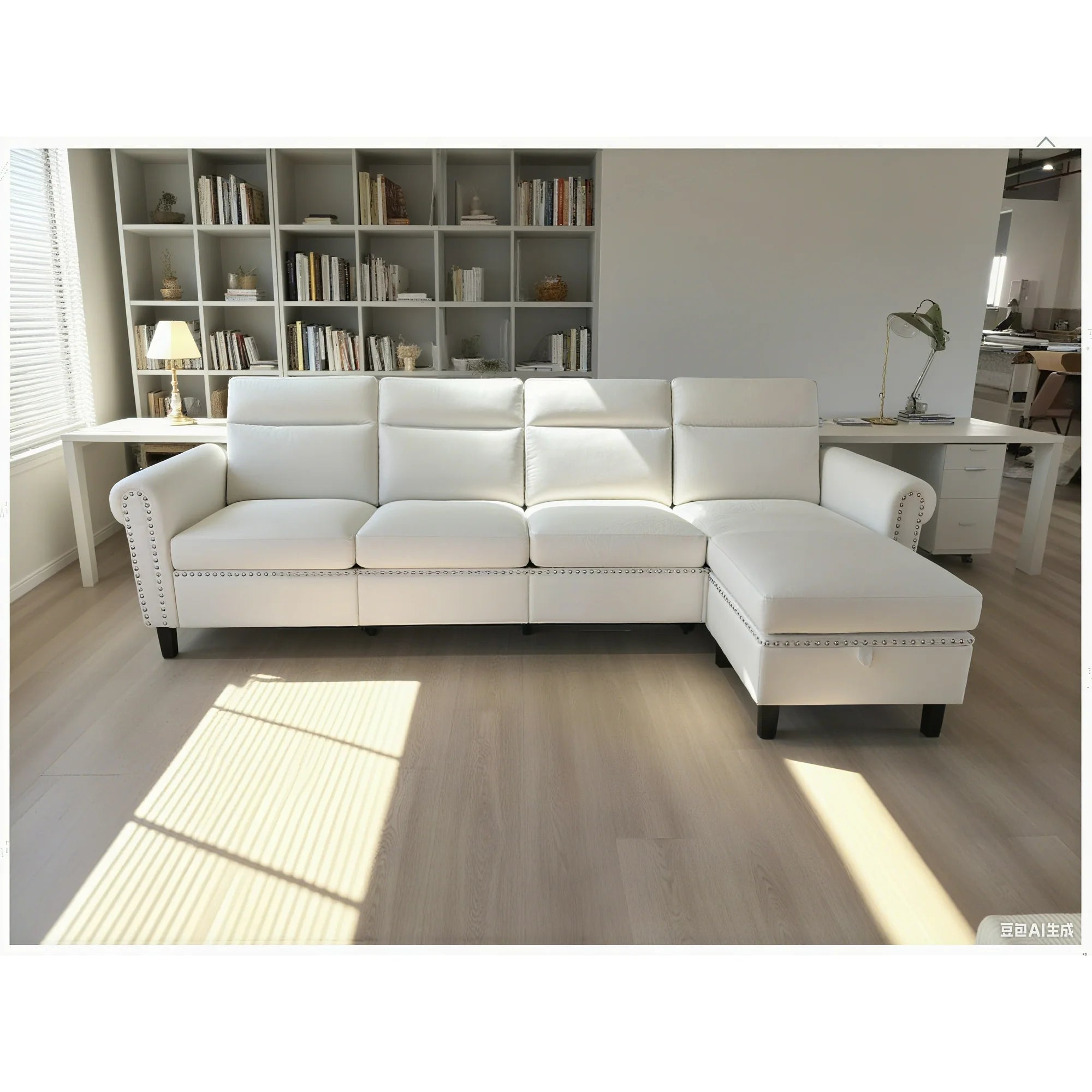 L-Shaped Sectional Sofa, Lofka 106" Sleeper Sofa and Couch Bed with Moveable and Storage Ottoman for Living Room, Beige