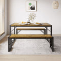 Lofka Dining Table Set for 4, Kitchen Table with 2 Benches, Retro