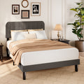 Lofka King Size Platform Bed Frame with Upholstered Headboard and Sturdy Wooden Slats Support, Fully Upholstered Mattress Foundation/No Box Spring Needed/Noise Free/Easy Assembly, Dark Grey