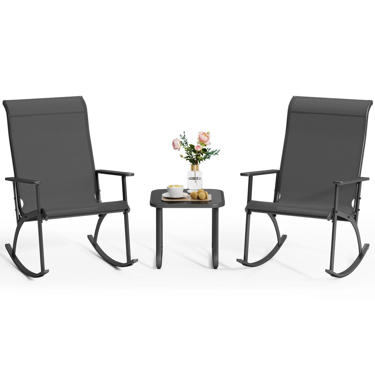 Outdoor Rocking Chairs Set, Lofka 3 Pieces High Back Patio Chairs Set ...