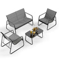 4 Piece Patio Furniture Set, Bistro Set with Loveseat and 2 Single Chairs, for Backyard, Balcony, Gray
