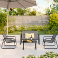 4 Piece Patio Furniture Set, Bistro Set with Loveseat and 2 Single Chairs, for Backyard, Balcony, Gray