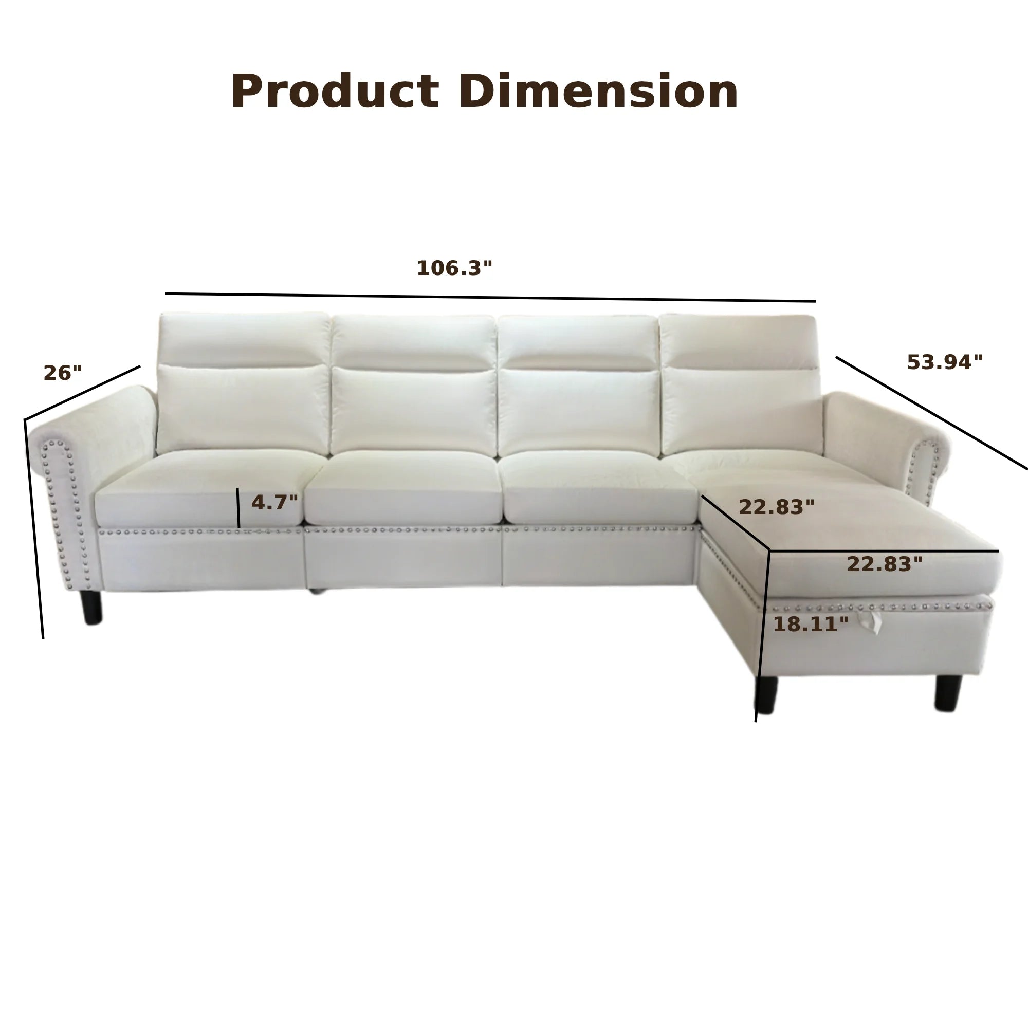 L-Shaped Sectional Sofa, Lofka 106" Sleeper Sofa and Couch Bed with Moveable and Storage Ottoman for Living Room, Beige