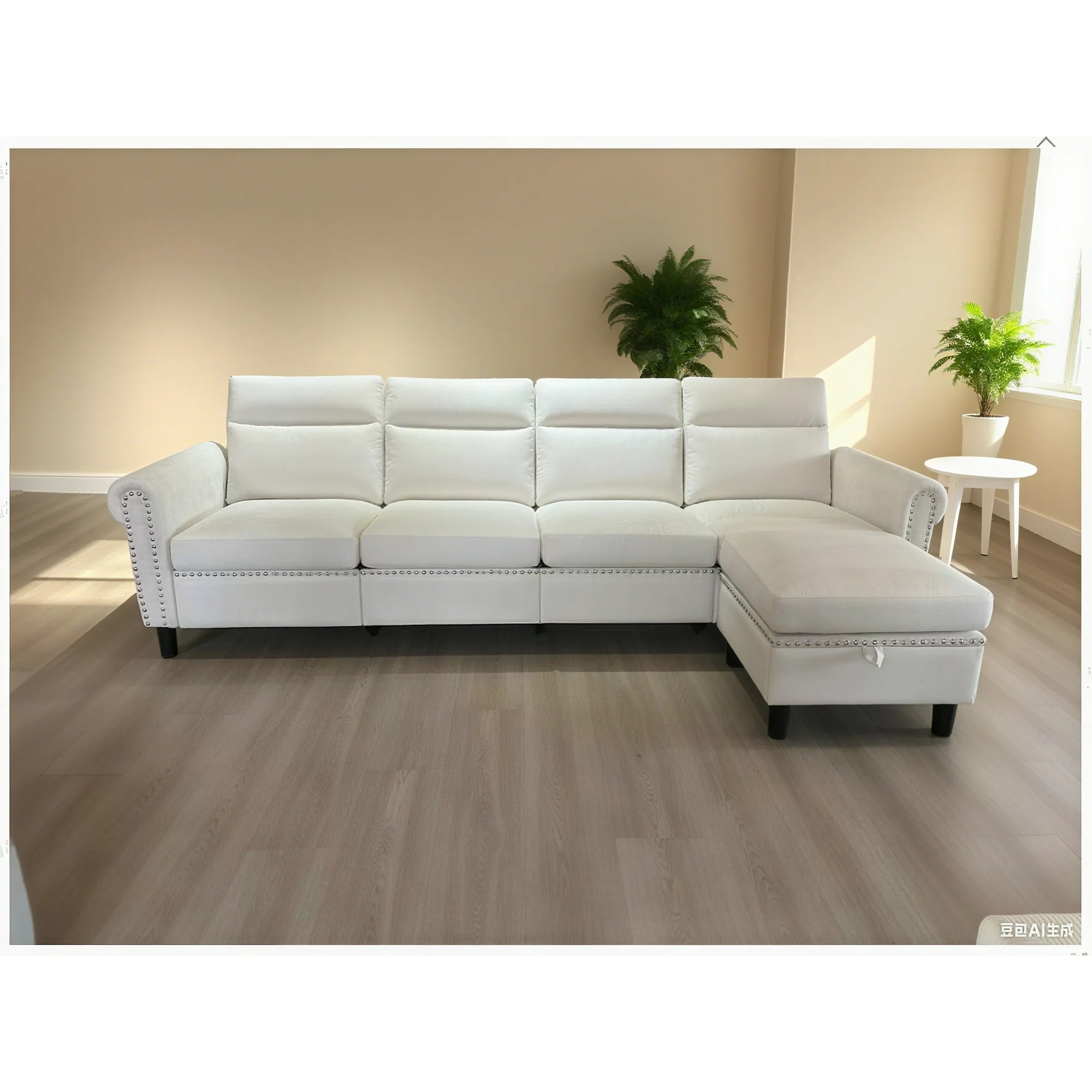 L-Shaped Sectional Sofa, Lofka 106" Sleeper Sofa and Couch Bed with Moveable and Storage Ottoman for Living Room, Beige