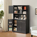 Kitchen Pantry Cabinet, 67" Tall Coffee Bar Cabinet with Microwave Shelf 5 Doors, 1 Drawers, 15 shelves, 2 Wine glass rack, Black