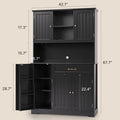 Kitchen Pantry Cabinet, 67" Tall Coffee Bar Cabinet with Microwave Shelf 5 Doors, 1 Drawers, 15 shelves, 2 Wine glass rack, Black