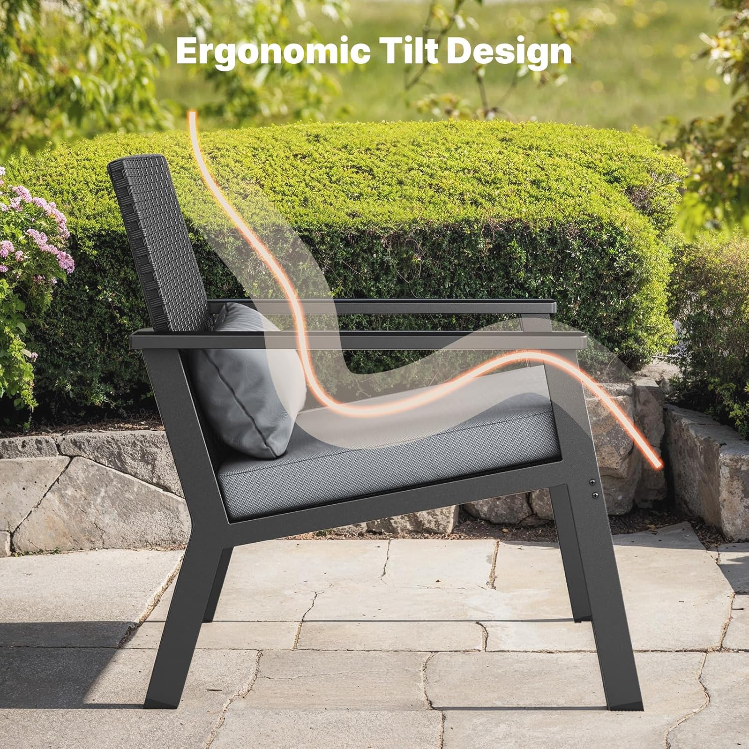 Patio Furniture Set 4 Pieces , Lofka Outdoor Rattan Conversation Set with Glass Coffee Table for Balcony, Garden, Backyard, Porch (Grey Cushion)